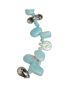 Collier Amazonite Baroque Onyx Facetté Perles Eau Douce 45 cm