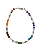 Bracelet Perles d'Eau Douce Grain de Riz 7 Chakras avec Fermoir 21 cm