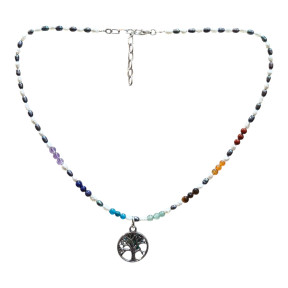 Collier Perle d'Eau Douce 7 Chakras et Arbre de Vie 40 cm