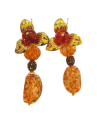 Boucles Ambre Copal Fleur Plaquées Or