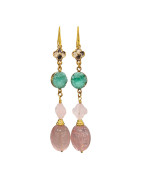 Boucles Agate et Quartz Rose Plaquées Or