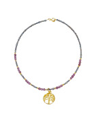 Collier Perles Eau Douce et Rubis Etoilé avec Arbre de Vie