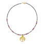 Collier Perles d'Eau Douce Grain de Riz Grises et Rubis Etoilé avec Arbre de Vie Plaqué Or 40 cm