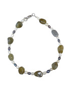 Bracelet Labradorite Baroque et Perles d'Eau Douce Grain de Riz avec Fermoir 19.5 cm