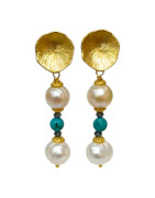 Boucles Perles d'Eau Douce et Turquoise Laiton Plaqué Or