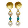 Boucles Perles d'Eau Douce et Turquoise Laiton Plaqué Or