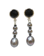 Boucles Perles d'Eau Douce Hématite et Onyx Facetté Acier Inox