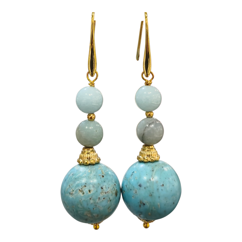 Boucles Amazonite et Bakélite Plaquées Or