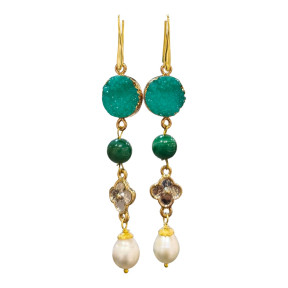 Boucles Agate et Perle d'Eau Douce Plaquées Or