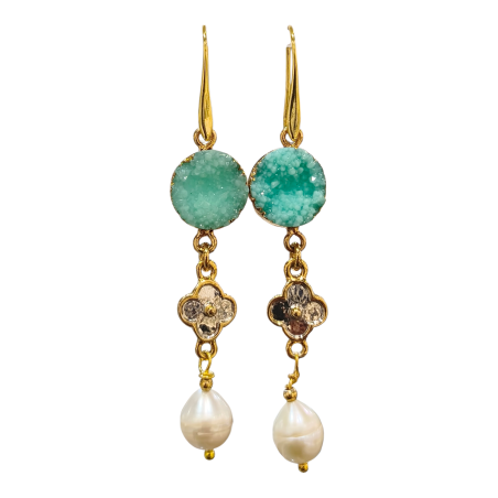 Boucles Agate et Perle d'Eau Douce Plaquées Or