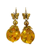 Boucles Ambre Copal Papillon Plaquées Or