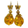 Boucles Ambre Copal Papillon Plaquées Or