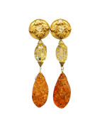 Boucles Ambre Copal Vintage à Clips Plaquées Or