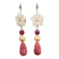 Boucles Nacre Fleur Perles Agate Aventurine Rouge