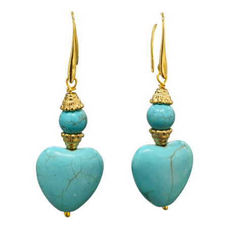 Boucles Turquoise Cœur Plaquées Or