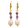 Boucles Perle et Rubis Etoilé Argent 925 Plaqué Or (Vermeil)