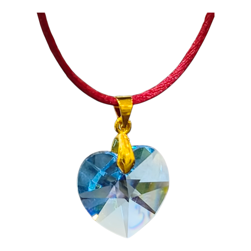 Pendentif Cœur Swarovski  Bleu 2.5 cm sur Cordon Réglable