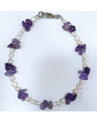 Bracelet Améthyste Baroque Perles d'Eau Douce Grain de Riz avec Fermoir