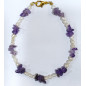 Bracelet Améthyste Baroque Perles d'Eau Douce Grain de Riz avec Fermoir Doré