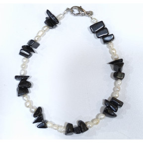 Bracelet Tourmaline Baroque Perles d'Eau Douce Grain de Riz avec Fermoir Doré