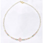 Collier Quartz Rose Aigue Marine Facettée et Perles d'Eau Douce Grain de Riz avec Fermoir Doré 40 cm