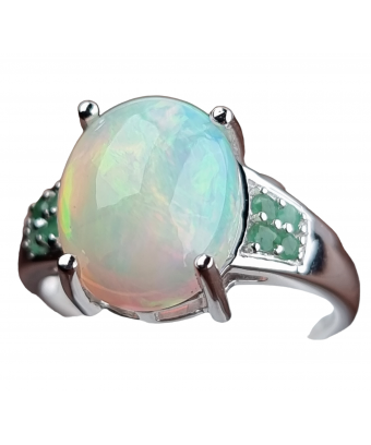 Bague Opale et Emeraude Argent 925 Taille 54
