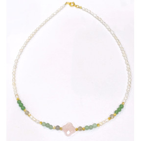Collier Perles Eau Douce Quartz Rose Aventurine verte Labradorite
