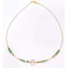 Collier Perles Eau Douce Quartz Rose Aventurine verte Labradorite
