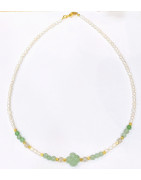 Collier Perles Eau Douce Aventurine verte Labradorite