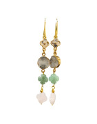 Boucles Agate Aventurine Verte et Quartz rose Plaquées Or