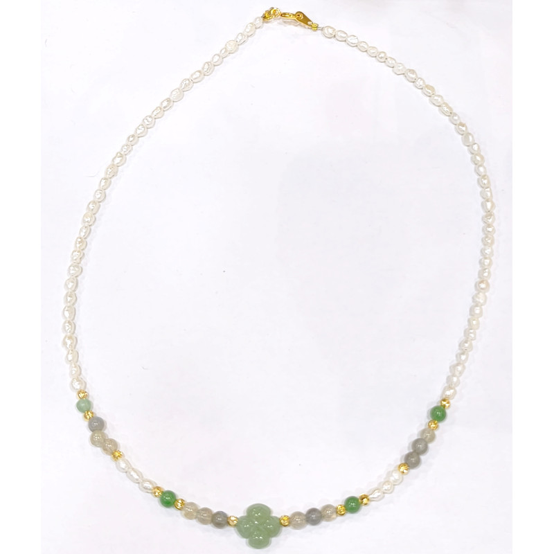 Collier Perles Eau Douce Aventurine verte Labradorite