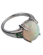 Bague Opale et Emeraude Argent 925 Taille 54