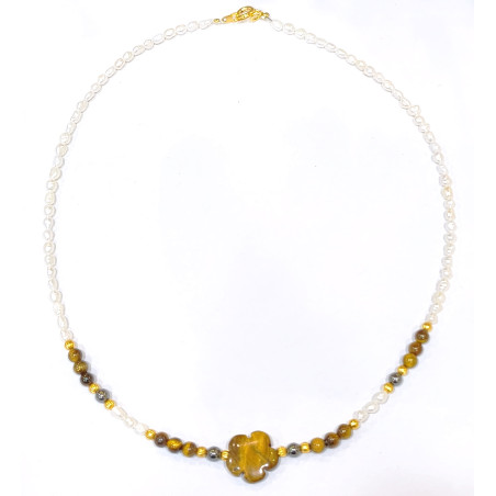 Collier Perles Eau Douce Œil de Tigre Hématite