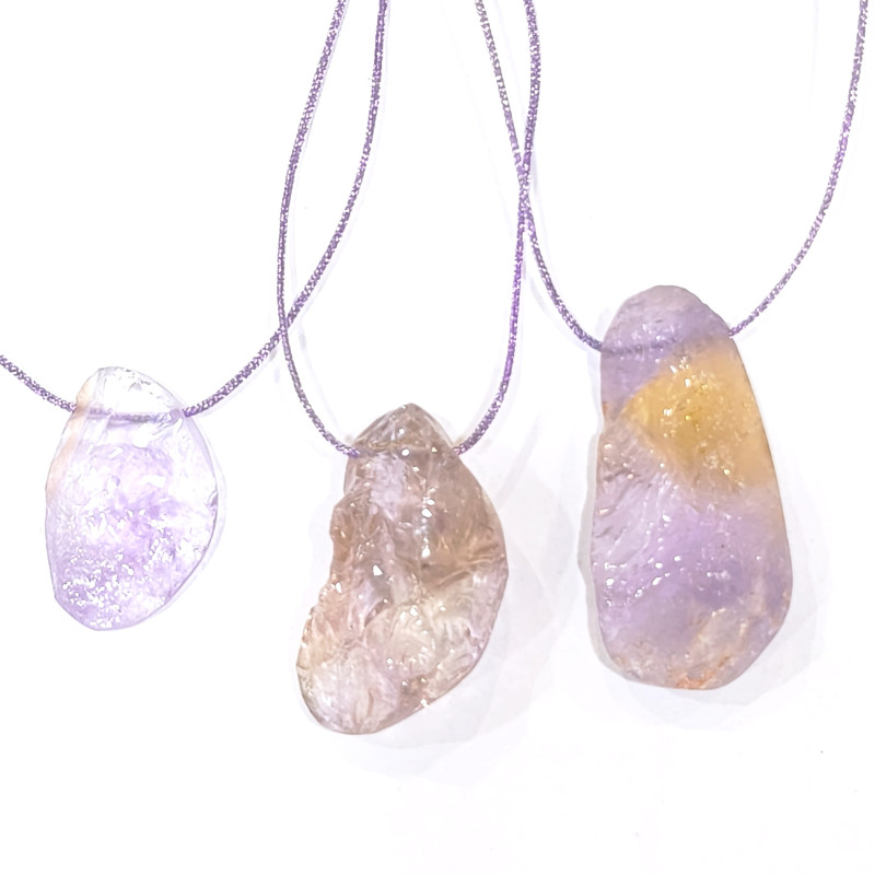 Pendentif Amétrine Brute 3 à 4 cm sur Cordon Réglable