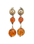 Boucles Ambre Copal Vintage à Clips Plaquées Or