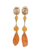 Boucles Ambre Copal Vintage à Clips Plaquées Or