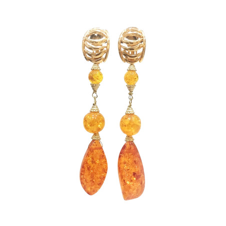 Boucles Ambre Copal Vintage à Clips Plaquées Or