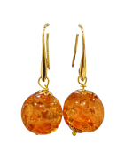 Boucles Ambre Copal Boules Plaquées Or