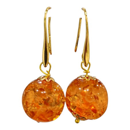 Boucles Ambre Copal Boules Plaquées Or