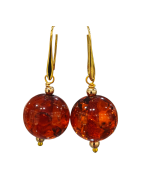 Boucles Ambre Copal Cognac Boules Plaquées Or