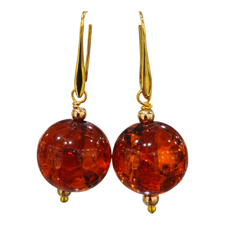Boucles Ambre Copal Cognac Boules Plaquées Or