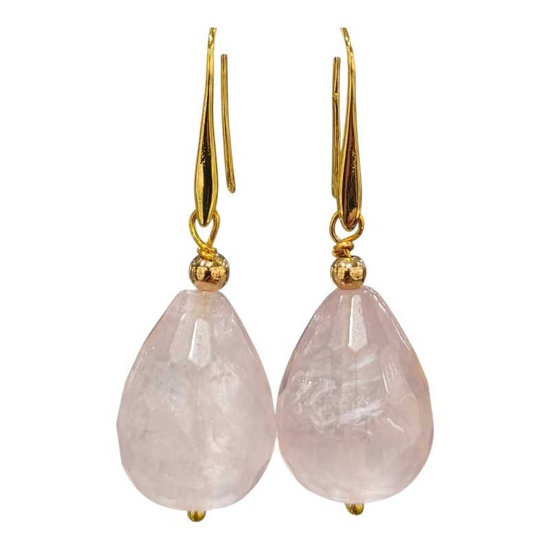 Boucles Quartz Rose Facetté Plaquées Or