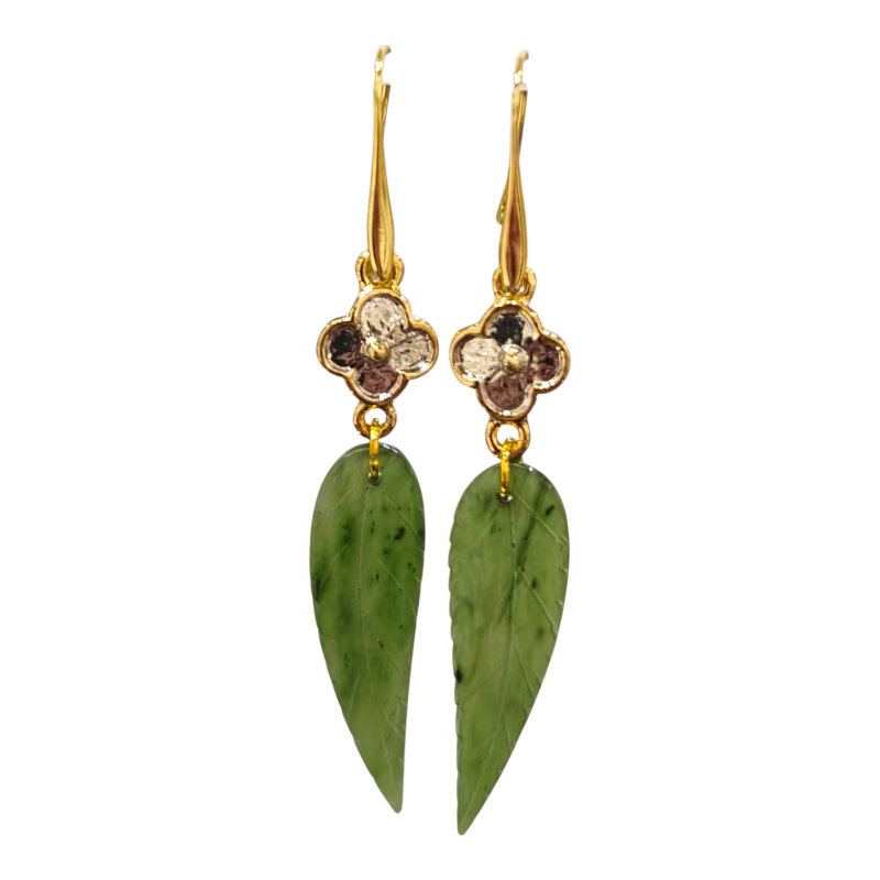 Boucles Jade Feuilles Plaquées Or