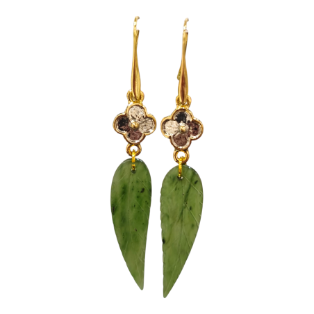 Boucles Jade Feuilles Plaquées Or