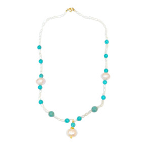 Collier Perles Eau Douce et Perles Grain de Riz Turquoise