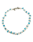 Bracelet Perles d'Eau Douce Grain de Riz et Turquoise avec Fermoir 20 cm