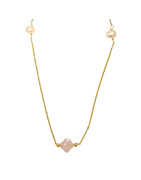 Collier Perles Eau Douce et Quartz Rose Trèfles Facettés sur Chaîne Plaquée Or 80 + 5 cm