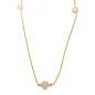 Collier Perles Eau Douce et Quartz Rose Trèfles Facettés sur Chaîne Plaquée Or 80 + 5 cm