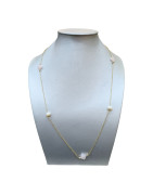 Collier Perles Eau Douce et Quartz Rose Trèfles Facettés sur Chaîne Plaquée Or 80 + 5 cm