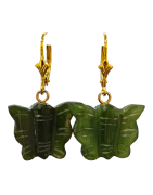 Boucles Jade Papillons Argent 925 Plaqué Or ( Vermeil )
